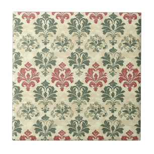 Azulejo De Cerâmica Padrão de Damasco Vermelho Verde Vintage (9)