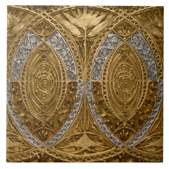 Azulejo De Cerâmica Padrão De Deco De Arte De Prata E Dourada (Frente)