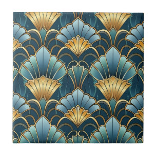 Azulejo De Cerâmica Padrão de deco de arte de vintagem de ouro teórico