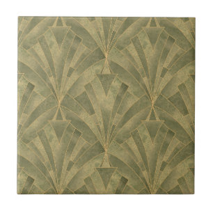 Azulejo De Cerâmica Padrão de Deco de Arte Verde e Dourada