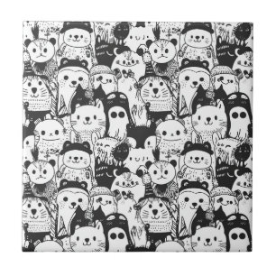 Azulejo De Cerâmica Padrão de Desenho de Animal Kawaii Fofo (1)