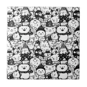 Azulejo De Cerâmica Padrão de Desenho Kawaii Fofo de Animais (2)