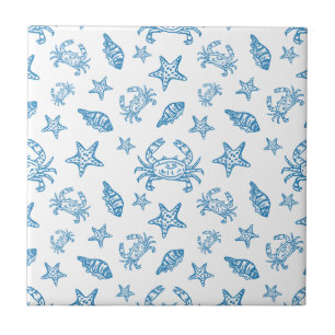 Azulejo De Cerâmica Padrão de Desenhos de Criaturas Marinhas Náuticas