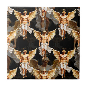 Azulejo De Cerâmica Padrão de design de anjos dourados celestiais
