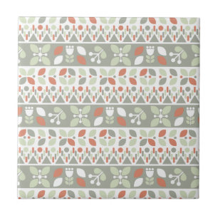 Azulejo De Cerâmica Padrão de Design Floral Folclórico Escandinavo