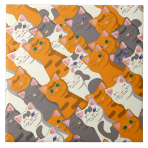 Azulejo De Cerâmica Padrão de diagonal do gato preto branco do Ginger