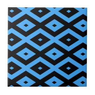 Azulejo De Cerâmica Padrão de diamante azul-céu e preto