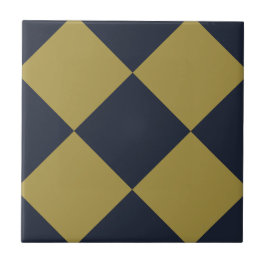Azulejo De Cerâmica Padrão de Diamante Azul Elegante Dourado e Marinho