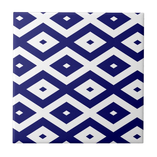 Azulejo De Cerâmica Padrão de diamante branco e azul-marinho (Frente)