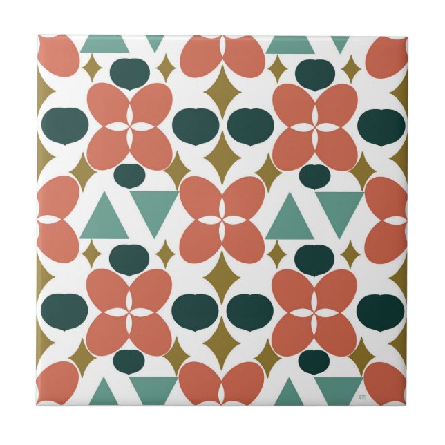 Azulejo De Cerâmica Padrão de Diamante de Flor Moderno do meio século (Frente)