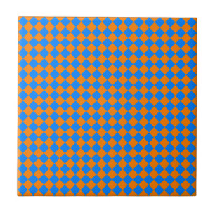 Azulejo De Cerâmica Padrão de diamante do verificador azul laranja