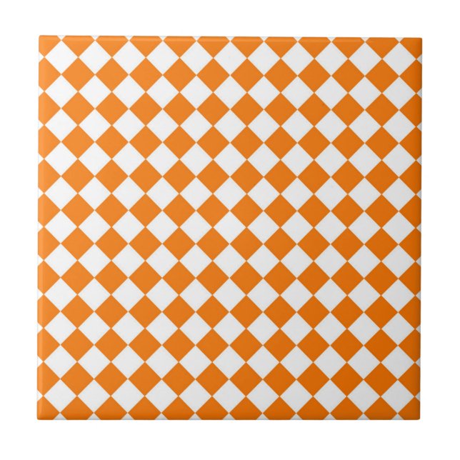 Azulejo De Cerâmica Padrão de Diamante do Verificador Branco Laranja (Frente)