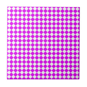 Azulejo De Cerâmica Padrão de Diamante do Verificador Branco Rosa