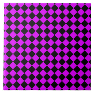 Azulejo De Cerâmica Padrão de Diamante do Verificador Preto Roxo
