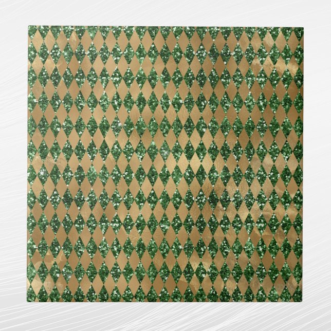 Azulejo De Cerâmica Padrão de Diamante Dourado Verde Elegante (Criador carregado)