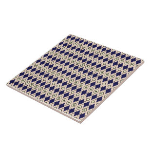 Azulejo De Cerâmica Padrão de Diamante Geométrico em Azul Marinho e Be