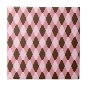 Azulejo De Cerâmica Padrão de Diamante Harlequim Rosa Marrom
