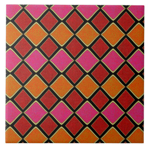 Azulejo De Cerâmica Padrão de Diamante Harlequim Vibrante em Vermelho,
