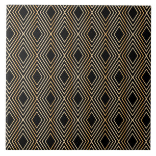 Azulejo De Cerâmica Padrão de diamante preto e Dourado