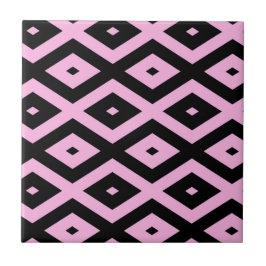 Azulejo De Cerâmica Padrão de diamante rosa pálido e preto