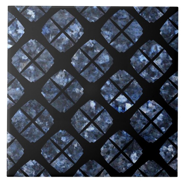Azulejo De Cerâmica Padrão de Diamante Urbano Negro e Azul (Frente)