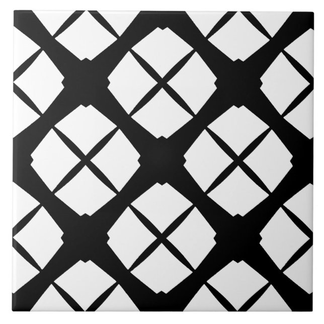 Azulejo De Cerâmica Padrão de Diamante Urbano Negro e Branco (Frente)