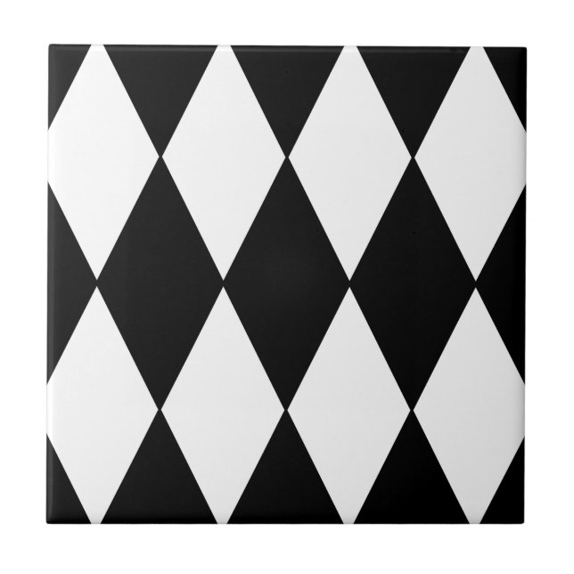 Azulejo De Cerâmica Padrão de Diamante Verificado em Preto e Branco (Frente)