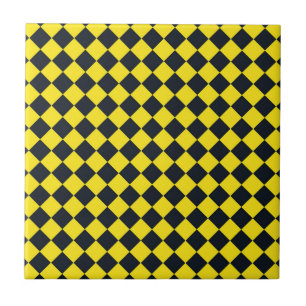 Azulejo De Cerâmica Padrão de diamante xadrez amarelo preto