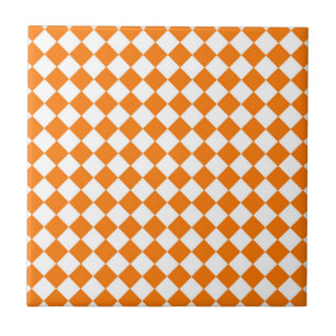 Azulejo De Cerâmica Padrão de Diamante Xadrez Laranja Branco