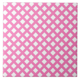 Azulejo De Cerâmica Padrão de Diamante Xadrez Rosa Branco