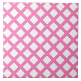 Azulejo De Cerâmica Padrão de diamante xadrez rosa e branco