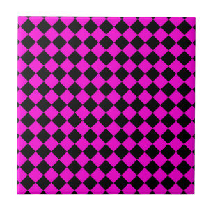 Azulejo De Cerâmica Padrão de diamante xadrez rosa e preto