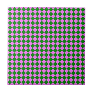 Azulejo De Cerâmica Padrão de Diamante Xadrez Rosa Verde