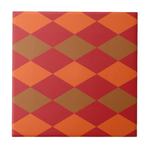 Azulejo De Cerâmica Padrão de Diamante Xadrez Verde Laranja