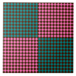 Azulejo De Cerâmica Padrão de Diamante Xadrez Verde Rosa Marrom