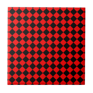 Azulejo De Cerâmica Padrão de Diamante Xadrez Vermelho e Preto