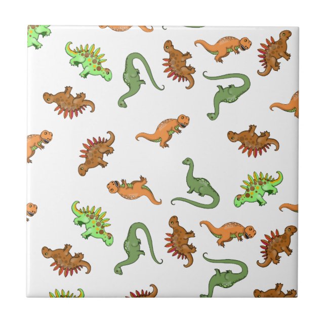 Azulejo De Cerâmica Padrão de Dinossauro Fofo (Frente)