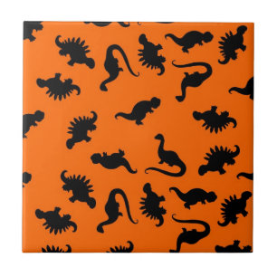 Azulejo De Cerâmica Padrão de Dinossauro Fofo em Laranja