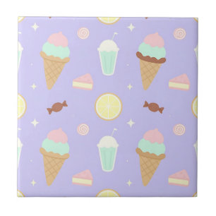Azulejo De Cerâmica Padrão de Doces Sorvete Kawaii