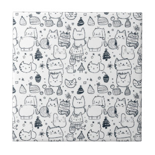 Azulejo De Cerâmica Padrão de Doodle de Natal de Inverno Fofo (1)