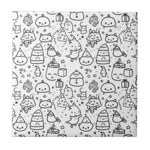 Azulejo De Cerâmica Padrão de Doodle de Natal de Inverno Fofo (6)