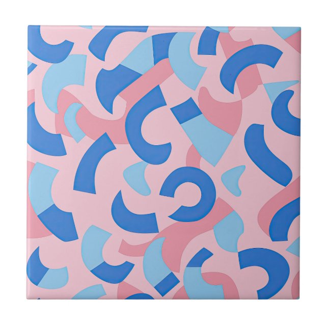 Azulejo De Cerâmica Padrão de Doodle Rosa e Azul (Frente)