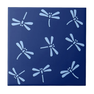 Azulejo De Cerâmica Padrão de Dragonfly Japonês, Cobalt e Sky Blue