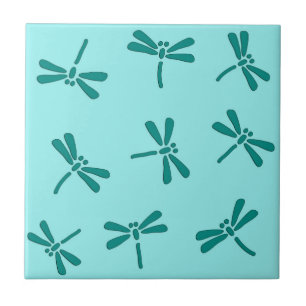 Azulejo De Cerâmica Padrão de Dragonfly Japonês, Turquesa e Aqua