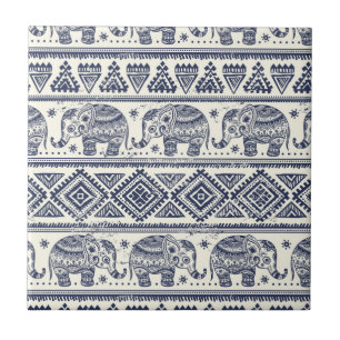 Azulejo De Cerâmica Padrão de Elefante Étnico Azul