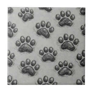 Azulejo De Cerâmica Padrão de Esboço de Impressão de Pata Minimalista 