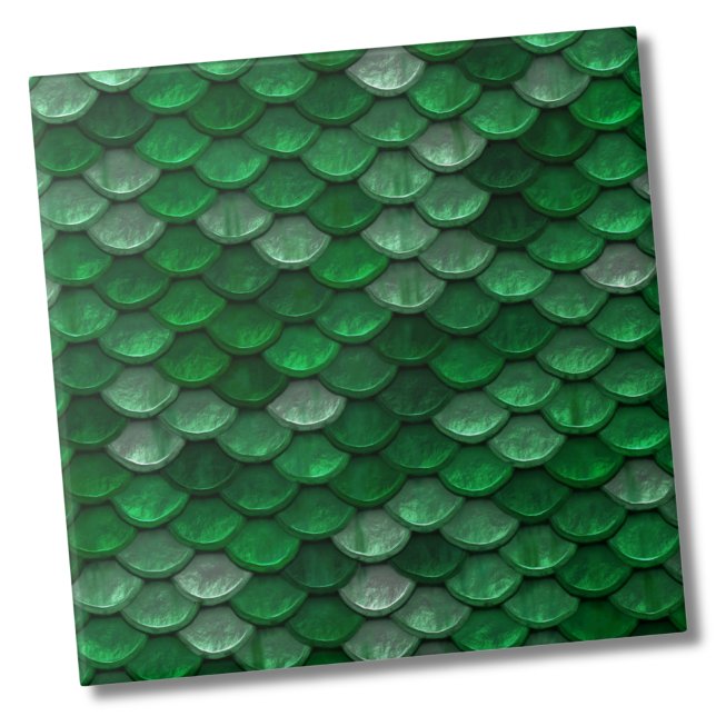 Azulejo De Cerâmica Padrão de Escala Verde Trendy (Metallic Magic Green Fish Dragon Scales Pattern ceramic tile)