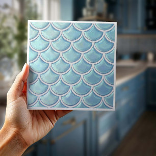 Azulejo De Cerâmica Padrão de Escama de Peixe Brilhante Azul Céu ID119