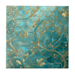 Azulejo De Cerâmica Padrão de Escama de Sereia Aqua Pearlescente & Our