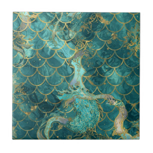 Azulejo De Cerâmica Padrão de Escama de Sereia Aqua Pearlescente & Our